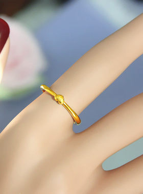 简约时尚秀气光面很细心形黄金戒指越南沙金指环开口不褪色气质