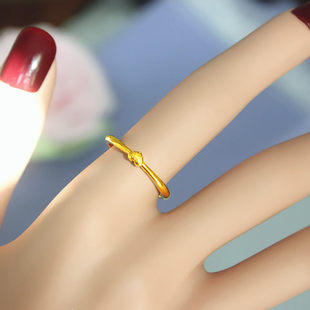 简约时尚秀气光面很细心形黄金戒指越南沙金指环开口不褪色气质