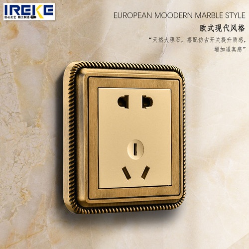 复古中式古铜色拉丝金开关插座暗装86型民宿酒店别墅开关插座面板