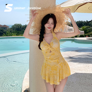 夏茉微澜2025新款泳衣女高级感泡温泉连体裙式显瘦性感遮肚子学生
