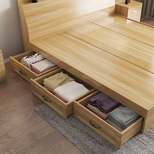 床多功能双人床15米现代简约高箱抽屉床储物床 榻榻米床箱体板式