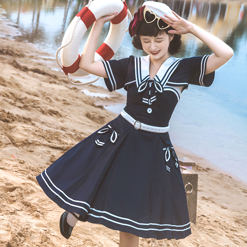 去海边吧海军风Lolita连衣裙现货