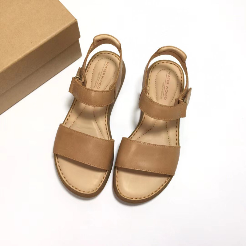 外贸头层牛皮凉鞋真皮棕色软牛筋底厚舒适复古罗马风厚底夏季女鞋