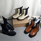 纯原Hereu 短靴女真皮手工编织机车靴英伦风套脚烟筒靴厚底马丁靴