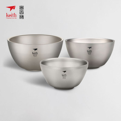 keith铠斯纯钛饭碗双层隔热防烫碗筷面碗汤碗大碗家用健康钛餐具
