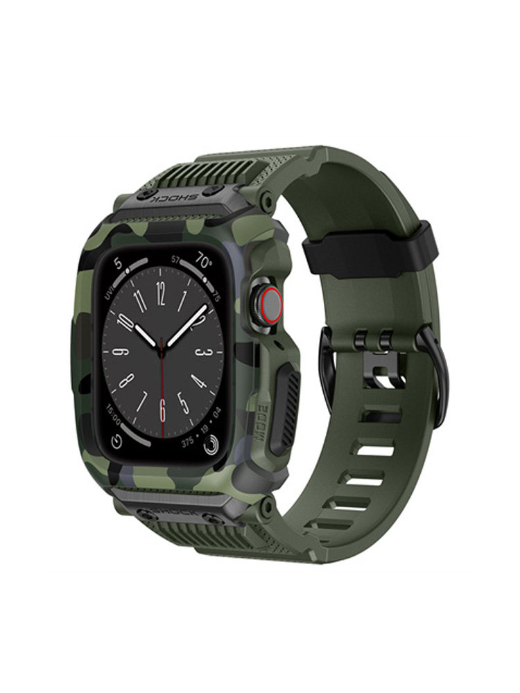 适用苹果手表表带金属S7改装AppleWatchs9橡树iwatch8/6/5代高级不锈钢SE表壳金属一体商务男潮迷彩防水腕带
