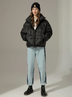 【闭店清仓】ANSWER abc STUDIOS 新款黑色压纹白鸭绒羽绒服