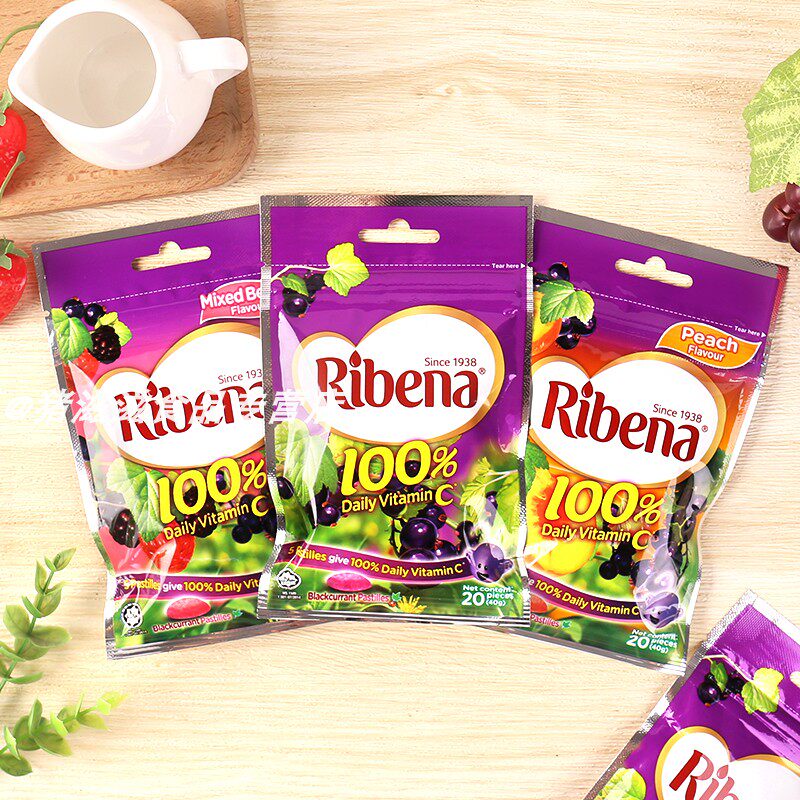 进口Ribena利宾纳果汁软糖黑加仑子杂莓水蜜桃味休闲零食糖果