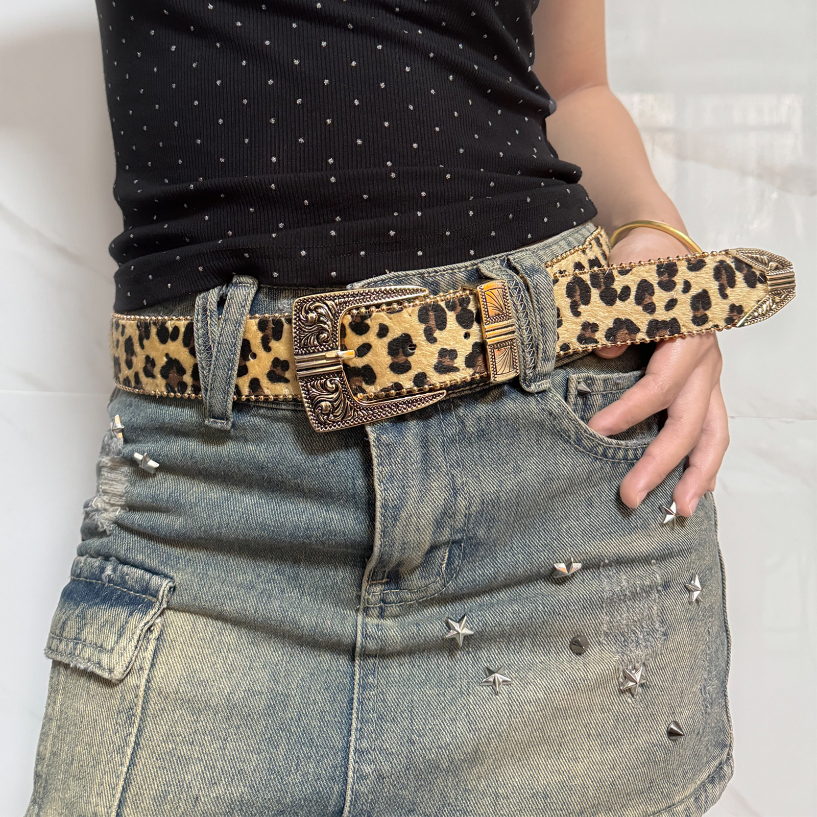 豹纹腰带女美式复古辣妹皮带y2k