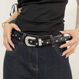 高级感细皮带设计感小众百搭 饰配牛仔裤 美式 复古y2k星星腰带女装