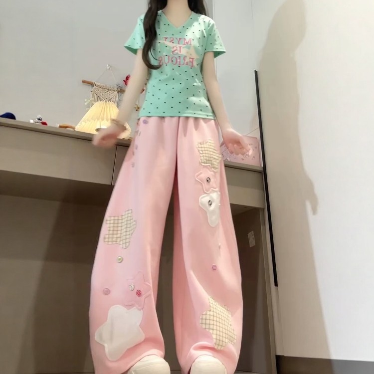 多巴胺辣妹星星布贴阔腿