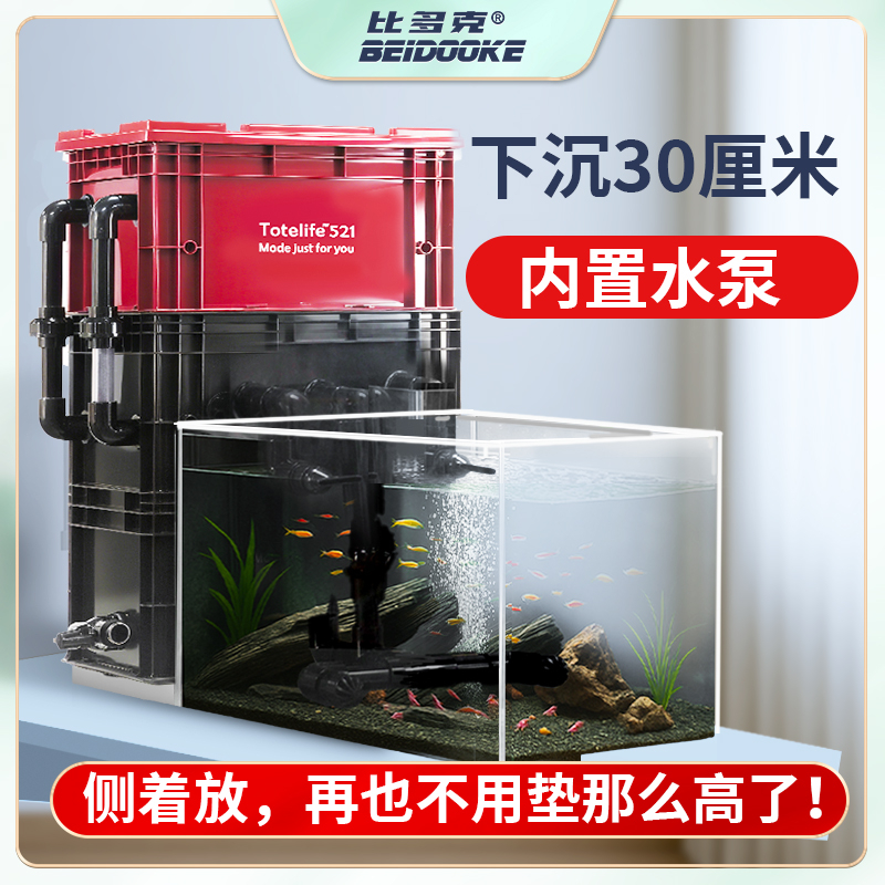 鱼缸过滤内置水泵周转箱过滤箱大容量工业风龟缸带底部排水