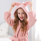 A类儿童浴袍纯棉毛巾料男女大童浴巾秋冬带帽浴衣宝宝睡袍吸水厚