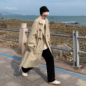 中长款风衣男春秋款美式复古外套过膝大衣韩版潮流小众设计感高级