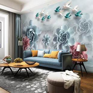 饰3d5d墙纸壁画影视 厂电视背景墙壁纸8d立体花鸟水现代简约客厅装