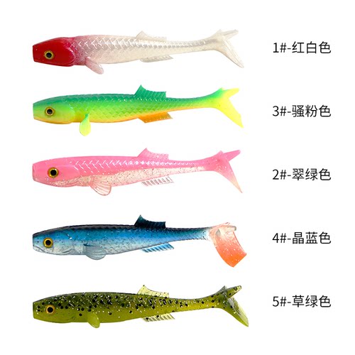 大梅鲨小飞鱼路亚T尾软饵浮水铅头钩黑坑鲈鱼鳜鱼软虫添诱鱼剂 - 封面