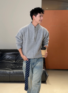 Holocene美式潮牌重磅保暖开衫针织衫百搭cleanfit立领情侣款外套