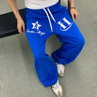 松紧腰宽松休闲长裤 男夏季 潮牌复古街头字母印花卫裤 Holocene美式