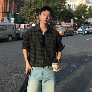 上衣 男春秋vintage宽松休闲长袖 Holocene美式 潮牌高级感格子衬衫