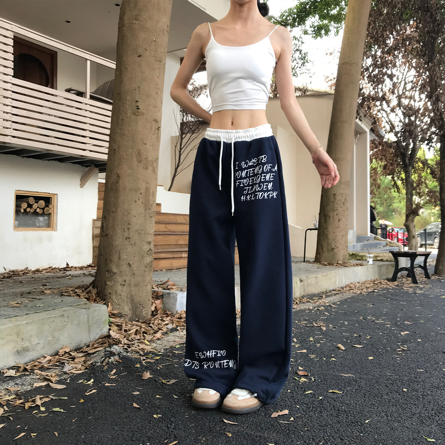 Holocene美式潮牌辣妹高腰休闲裤女字母印花宽松垂感拖地阔腿裤子,女装/女士精品,卫裤,淘宝优惠券,粉丝福利购,淘宝优惠卷