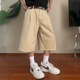 宽松纯棉高街百搭小众设计短裤 Holocene美式 潮牌卡其色直筒五分裤