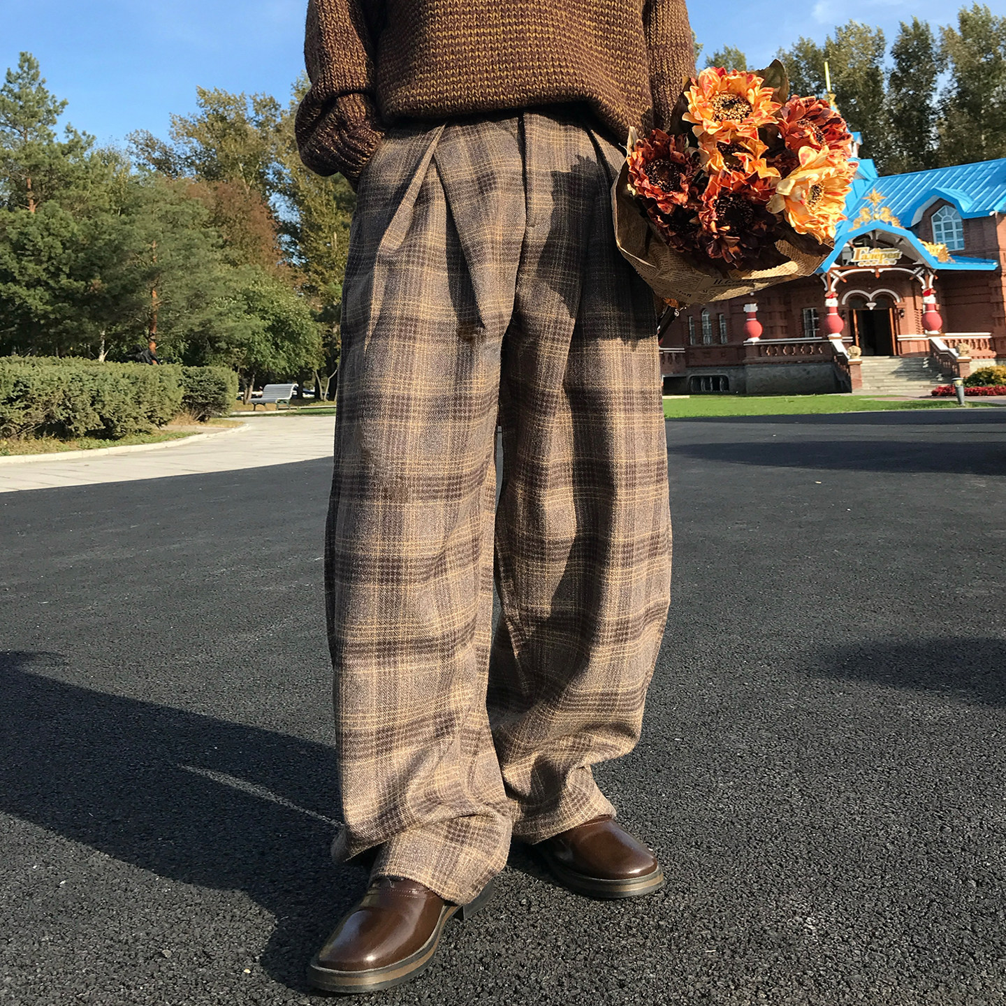 Holocene美式潮牌复古vintage格子毛呢裤设计感直筒阔腿休闲长裤,男装,休闲裤,淘宝优惠券,粉丝福利购,淘宝优惠卷