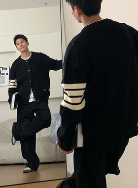 Holocene美式潮牌秋冬复古棒球服休闲百搭开衫轻熟长袖毛衣针织衫