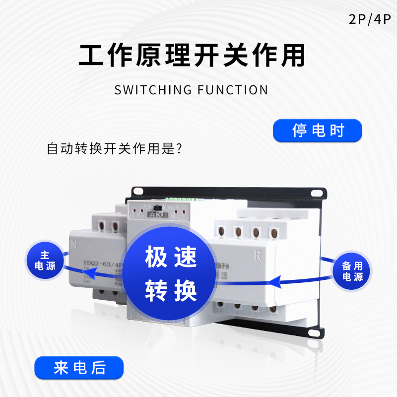 双电源自动转换开关2P4P三相四线CB级家用220V单相切换开关63A
