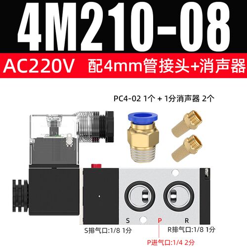气动二位五通板式电磁阀4M210-08面板安装4M310-10电磁控制阀气阀