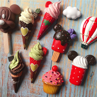 可爱冰淇淋冰箱贴磁贴创意雪糕抹茶甜筒蛋糕热气球磁性贴装 饰磁铁