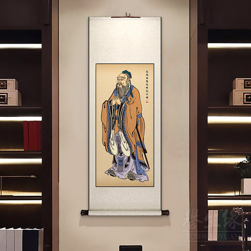 孔子画像新中式书房卷轴挂画