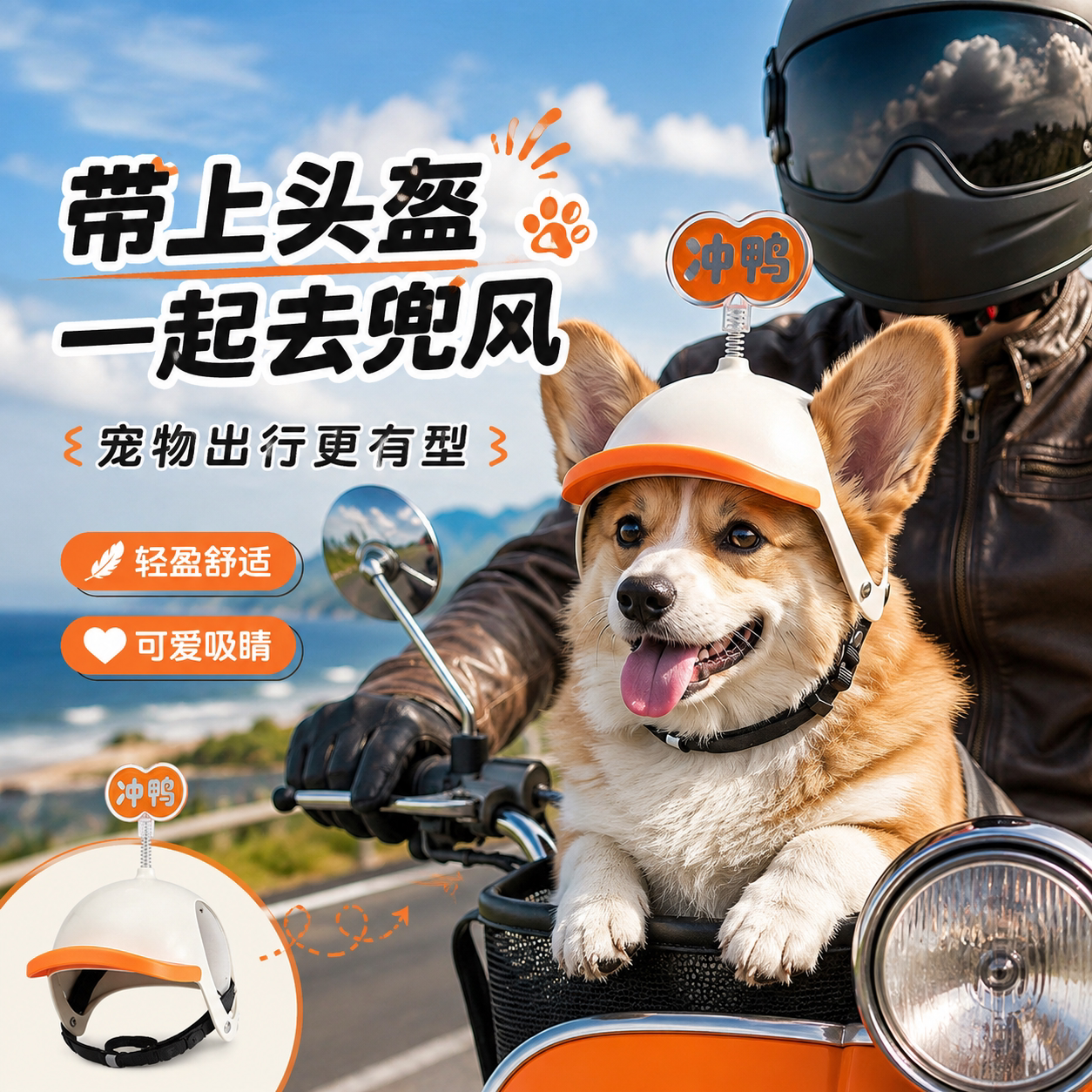 宠物迷你机车头盔小狗电动车安全帽可调节冲鸭装饰摩托车头盔帽子
