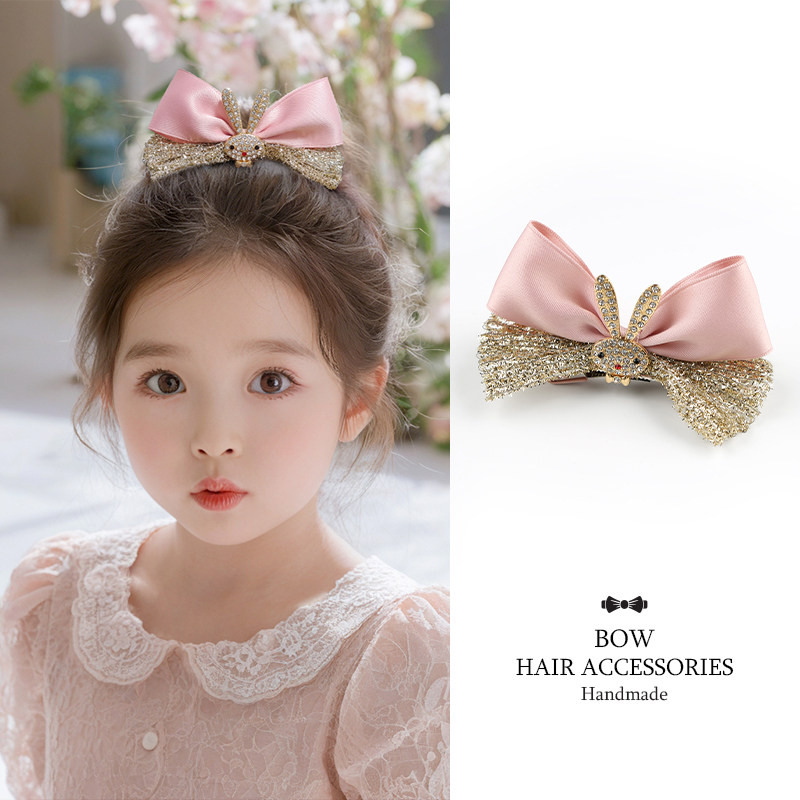 儿童立体蝴蝶结公主小女孩可爱粉色发夹闪钻发饰兔子发卡少女头饰