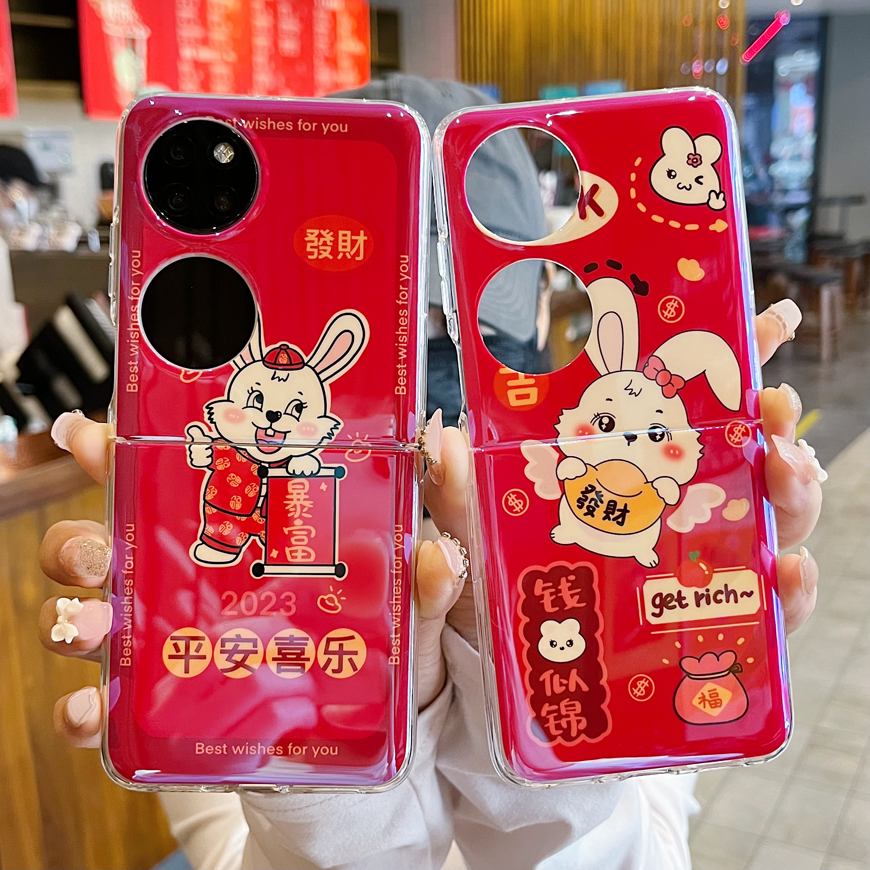 适用新款华为pockets手机壳华为宝盒p50pocket折叠屏保护套可爱卡通兔子pocketS全包超薄硅胶蓝光tpu防摔软壳