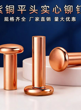 GB109紫铜平头铆钉实心平帽铜实心紫铜平圆头柳钉Φ1.5M2M3M4M5M8