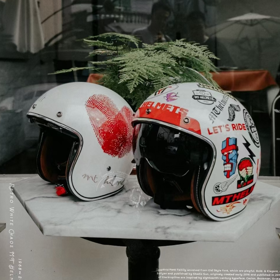 mt热卖头盔摩托车复古男哈雷半盔女电动机车夏季四季个性酷炫认证