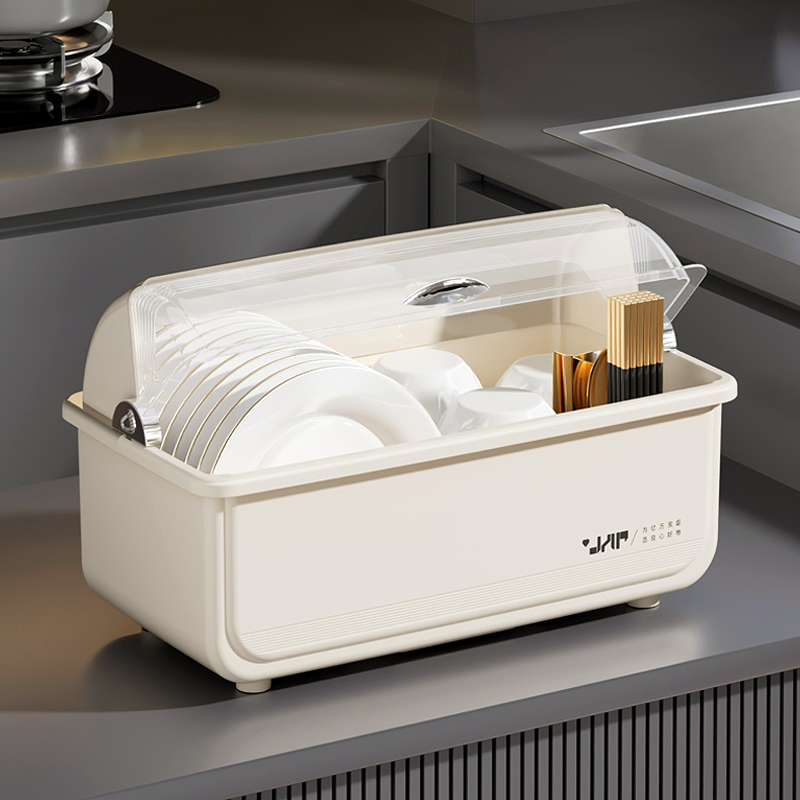 厨房收纳盒带盖沥水碗柜