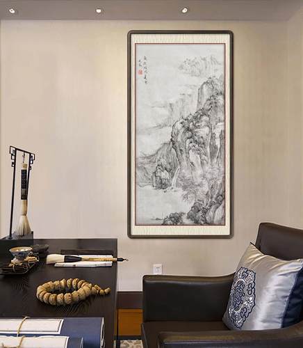 国画山水画条幅新中式禅意复古手绘水墨纸本装饰画挂画江山系列07