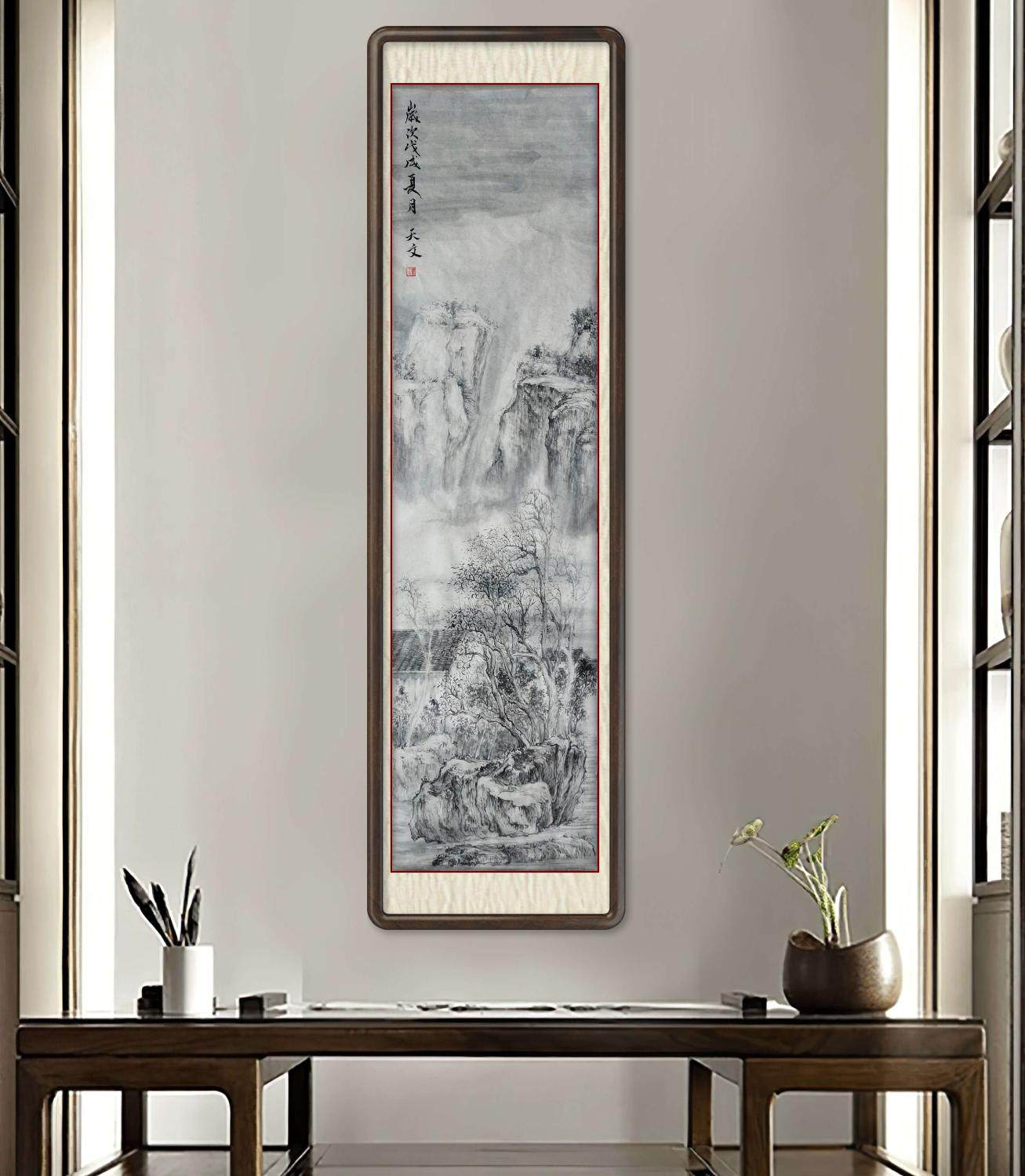 国画山水画条幅新中式禅意复古手绘水墨纸本装饰画挂画江山系列10