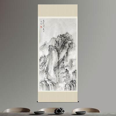 国画山水画条幅新中式禅意复古手绘水墨纸本装饰画挂画江山系列08