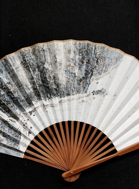 书房文玩工艺扇中式复古装饰水墨纸本手绘山水古典竹折扇山河02