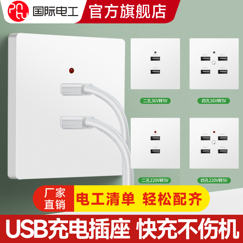 国际电工usb快速充电插座