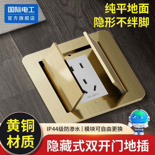 全铜隐藏地插座隐形嵌入式双门