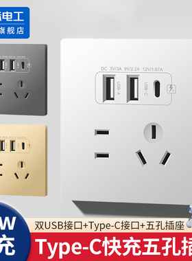 国际电工86型暗装五孔USB多口充电type-c20w手机快充开关插座面板