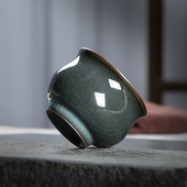 青瓷铁胎哥窑冰裂功夫茶具茶杯陶瓷主人杯单杯品名斗笠小茶碗