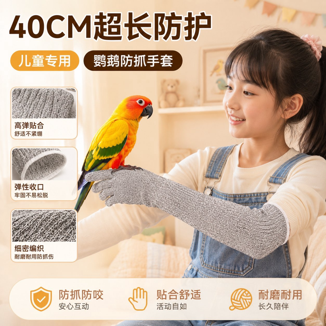 鹦鹉防咬手套儿童养鸟训鸟专用防抓护手金刚盘鸟仓鼠防咬防猫抓