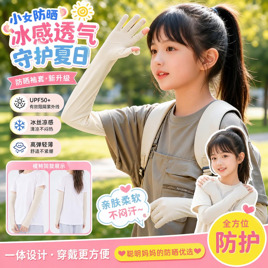 儿童专用防晒冰袖带手指