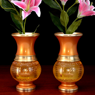 供佛花瓶琉璃供瓶浮雕佛字心经招财观音净水瓶一对家用佛前摆件