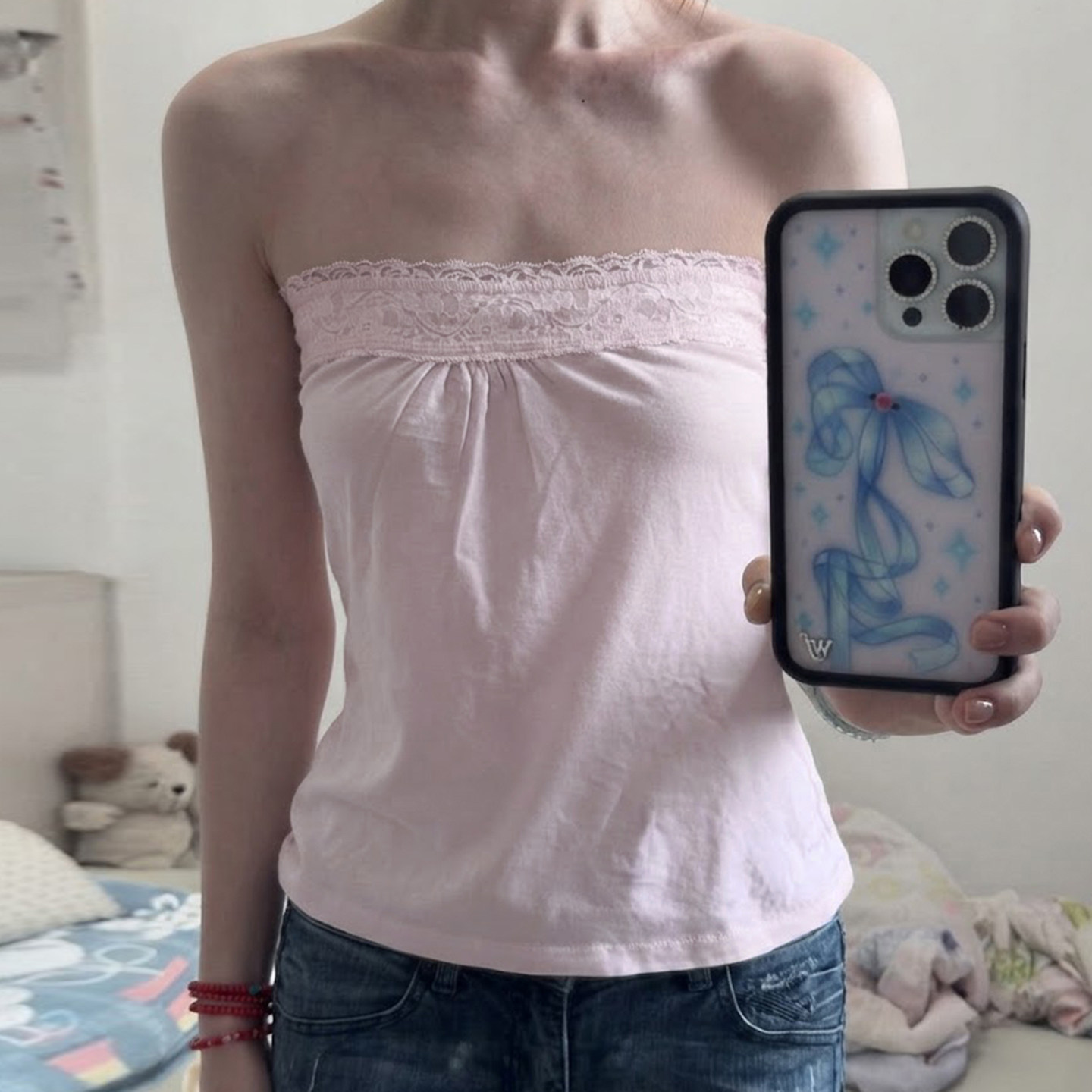 IAEY欧美INS风粉色蕾丝花边抹胸背心女秋冬性感辣妹外穿打底上衣