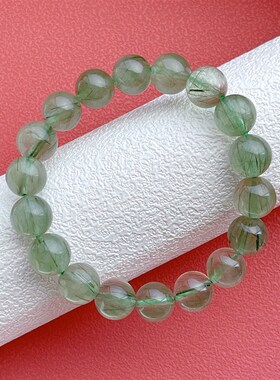 极速天然巴西绿发k晶手链女男款发晶钛晶绿色水晶单圈手串珠宝饰